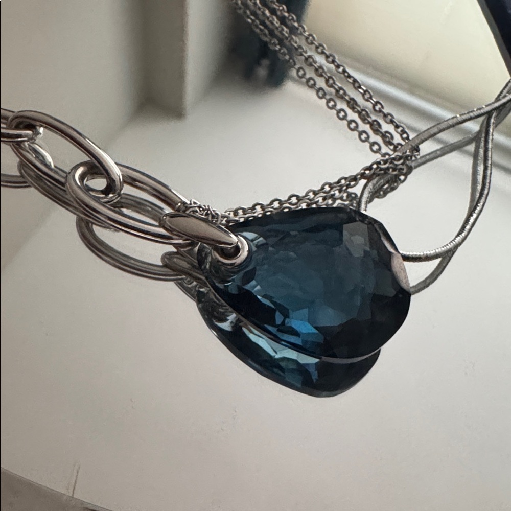Swarovski Silver Necklace with Deep Blue Pendant - Picture 2 of 4